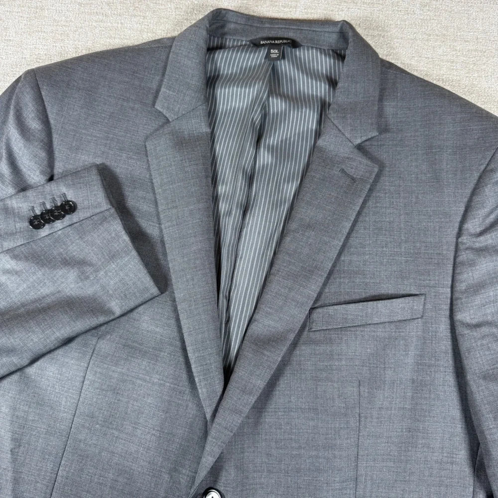 Banana Republic Suit Jacket Mens 50L Grey Stretch Sharkskin Slim Fit Wool Blend